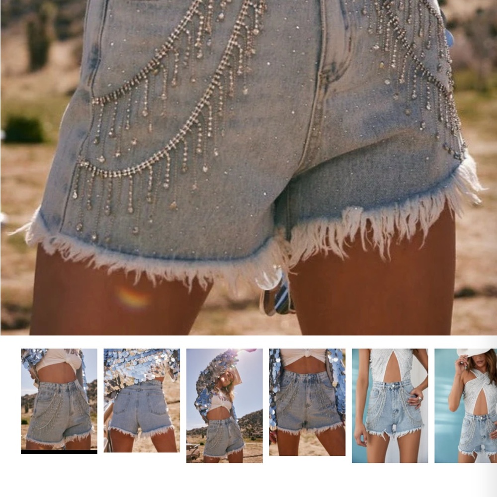 12th Tribe- Love Thing Denim Rhinestone Shorts